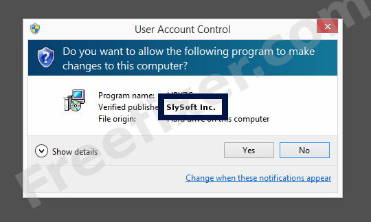Screenshot where SlySoft Inc. appears as the verified publisher in the UAC dialog